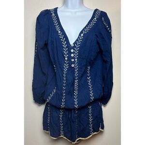 Poupette St. Barth Blue Romper with Embroidery Sz. 2